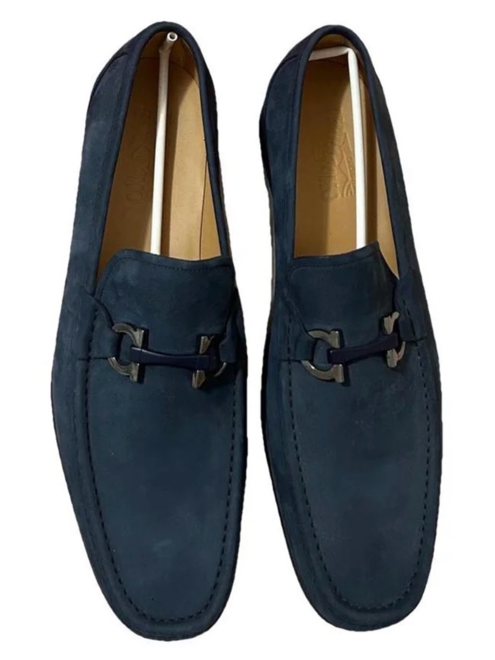 Salvatore Ferragamo Navy Suede Bit Loafers